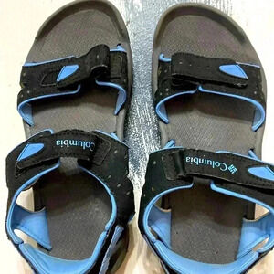 COLUMBIA WO SIZE 7  SANDALS DOUBLE HOOK LOOP ADJUSTABLE STRAPS BLUE BLACK